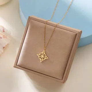 Stainless Steel Celtic Knot Four Leaf Clover Necklace for Women, Hypoallergenic Tarnish-Free Silver Tone, 40+5cm Adjustable Lucky Charm Pendant Chain