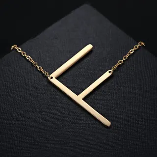 Minimalist Letter F Long Necklace for Women, Stainless Steel 18K Gold Plated Geometric Pendant Chain, 51cm Layering Collarbone Necklace