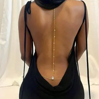 Gold Body Chain Back Chain with Round Crystal Beads, 135cm Alloy Body Jewelry, Summer Back Necklace for Dress & Swimsuit
