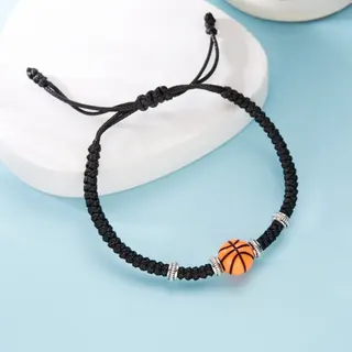 Soccer Football Beaded Bracelet, Black Braided Cord with Resin Soccer Ball Charm, Adjustable 16-26cm, Unisex Sporty Street Style Fan Accessory