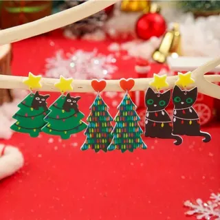 Funny Cat Christmas Tree Earrings 3 Pairs Set - Acrylic Cartoon Black Cat & Colorful Tree Dangle Earrings, Holiday Party Gift, Cute Festive Jewelry 4.5-5.5cm