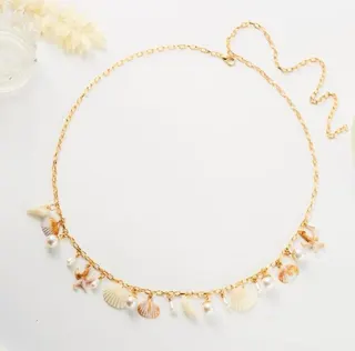 Shell Pearl Waist Chain for Women - Boho Beach Vacation Belt with Seashell Starfish & Imitation Pearl, 18K Gold Plated Alloy, 110cm Adjustable