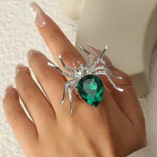 Halloween Spider Ring for Women, Adjustable Open-Back Crystal Spider Ring, Gothic Punk Statement Finger Ring, Alloy with Rhinestones, Party Cosplay Jewelry