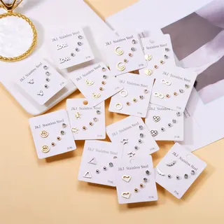 316L Stainless Steel Earrings Set, Hypoallergenic 3-Pairs Combo Studs, Love Letter Moon Star Heart Wing Design, 18K Gold Plated, Sensitive Skin Friendly