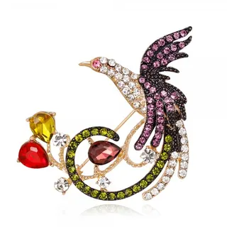 Luxury Vintage Phoenix Bird Brooch, Gold-Plated Alloy with Multi-Color Rhinestones & Teardrop Gems, Suit Blazer Lapel Pin, 3.8x5.3cm, Elegant Gift Jewelry