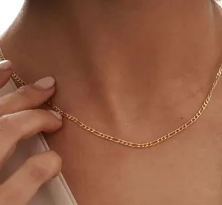 3mm Figaro Chain Necklace for Women, Gold Plated Stainless Steel (Titanium Steel) Collarbone Chain, Hypoallergenic Tarnish-Free, 60+5cm Adjustable Length, Minimalist Luxury Jewelry