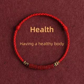 Natural Cinnabar Six Syllables Mantra Bracelet, Red Woven String Handmade Adjustable 16-22cm, Blessing & Protection Gift for Men Women