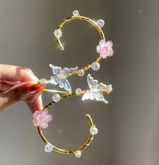 Flower Butterfly Arm Cuff Bracelet, Gold Plated 18K, Sparkly Beach Party Wedding Jewelry, 20cm, 1pc