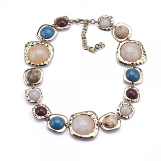 Vintage Multi-Color Gemstone Necklace for Women, Bohemian Irregular 18K Gold Plated Bead Chain, Adjustable 35+5cm Statement Collar Necklace
