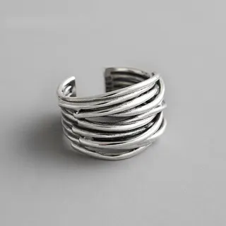 Vintage Multi-Layer Wrap Ring, Adjustable Open Band, Antique Silver Alloy, Bohemian Stacking Finger Ring for Women