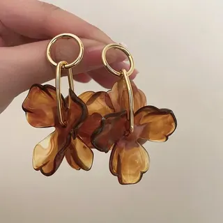 Vintage Amber Acrylic Flower Statement Earrings - Bohemian Translucent Petal Drop Earrings with 18K Gold Plated Hoop, 6.5cm Lightweight Fashion Jewelry for Women