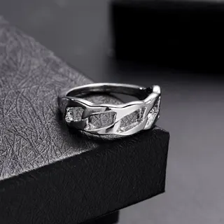 Open Adjustable Ring - Hollow Chain Link Design, Silver Alloy Mirror Polished, Unisex Minimalist Statement Finger Ring, Size Adjustable 1.7cm