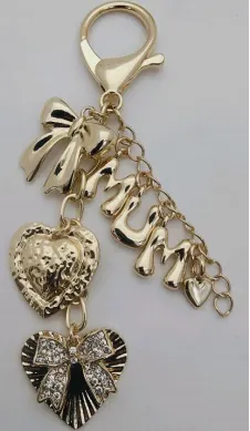 Gold MOM Letter Keychain with Rhinestone Heart Charm, Alloy Butterfly Bow Key Ring, Mother's Day Gift for Mom