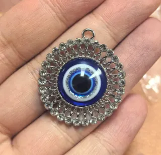 Bohemian Evil Eye Pendant Charm, Blue Nazar Resin & Alloy with Rhinestone Filigree, DIY Jewelry Finding, 1pc