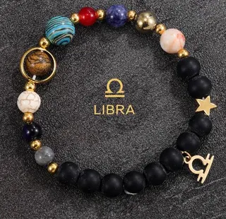 Gemini Zodiac Bracelet Women Natural Stone Obsidian Beads 18K Gold Plated Stainless Steel Star Charm Lucky Birthday Gift