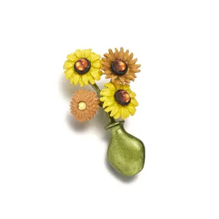 Vintage Sunflower Brooch - Enamel Painted Flower Vase Pin, Retro Daisy Brooch for Women, Fashion Lapel Badge for Blazer Sweater Hat, 3x5cm