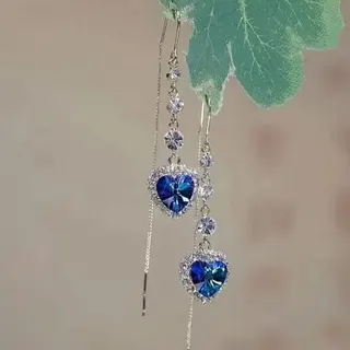 Purple Heart Shaped Crystal Drop Earrings, Long Dangle Rhinestone Earline, Elegant Alloy Heart Earrings for Women, Wedding Party Jewelry
