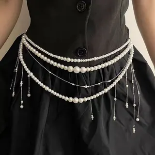 Vintage Multi-Layer Pearl Waist Chain with Tassel Drops - French Retro Luxury Belt Accessory for Dress & Wedding Gown, Alloy Imitation Pearl Waist Chain