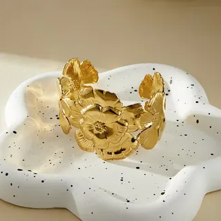 Gold Stainless Steel Leaf Cuff Bracelet - Multi-Layer Woven Open Bangle, Hypoallergenic 18K Plated Adjustable Women's Jewelry