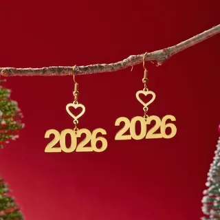 2026 New Year Earrings Stainless Steel Gold Hollow Number 2026 Dangle Earrings for Christmas Party Holiday Gift